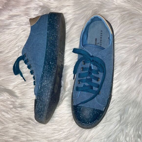 ANTHROPOLOGIE BY RECYKERS CAMDEN BLUE CANVAS LACE UP SNEAKERS SHOES WOMEN 40 - Picture 2 of 7